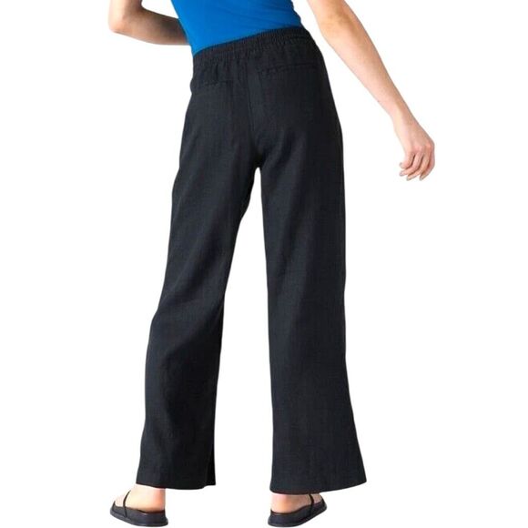 ATHLETA Retreat Wide Leg Linen Pant Size Medium Petite Black #851038 - Picture 2 of 7